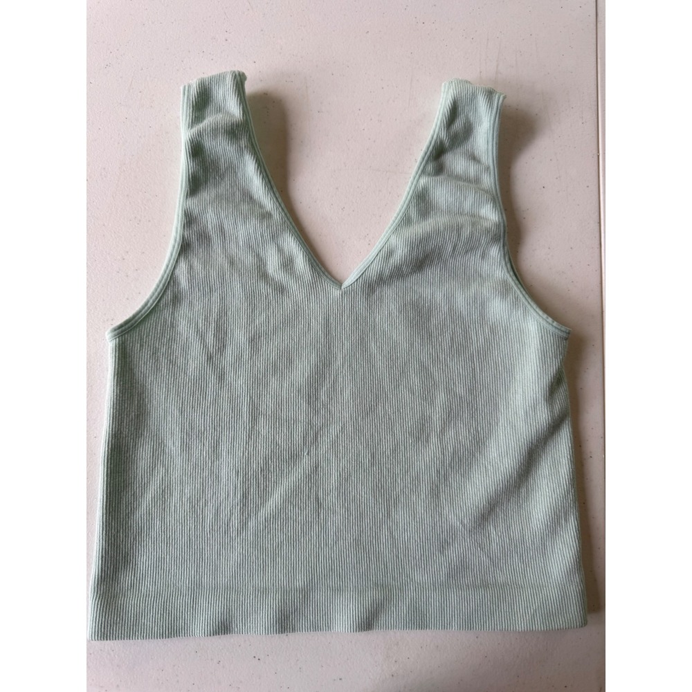 By Together Mint Green Ribbed‎ Seamless Reversible V-Neck Tank Top S1048N Size M